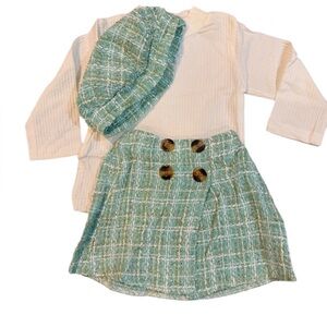 Toddler 3-Piece Outfit – Tweed Skirt, Matching Beret & Ribbed Top (9–12M) NWOT‎